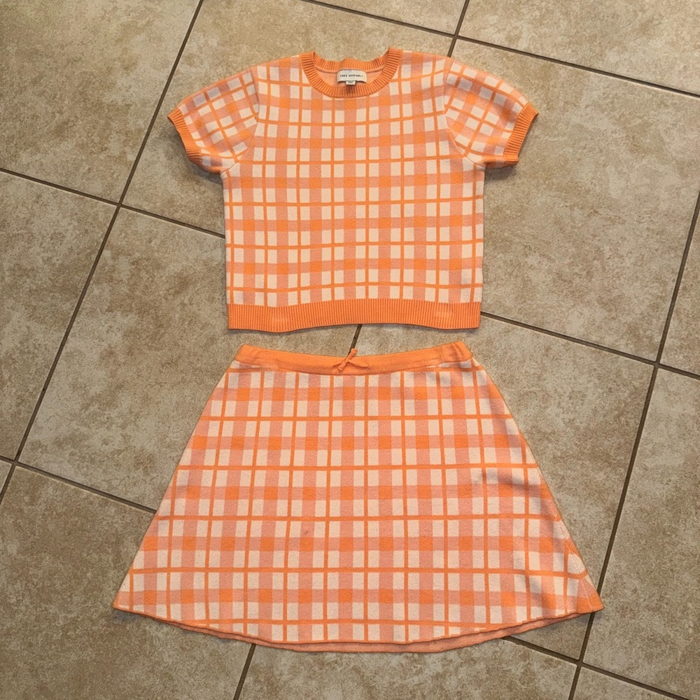 Free Assembly Vintage OG Orange White Plaid Sweater Shirt & Skirt